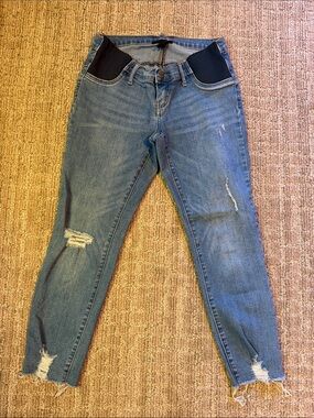 Indigo Blue Maternity Skinny Jeans with Distressed Hem